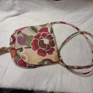 Crossbody Floral Cloth Pouch with Gold Tassel